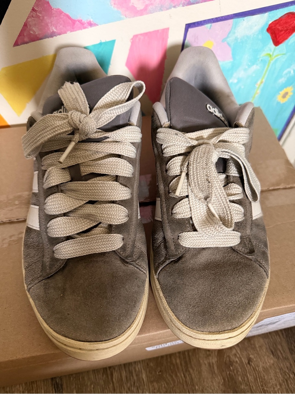 adidas Suede Low-Top Sneakers in Taupe and Cream